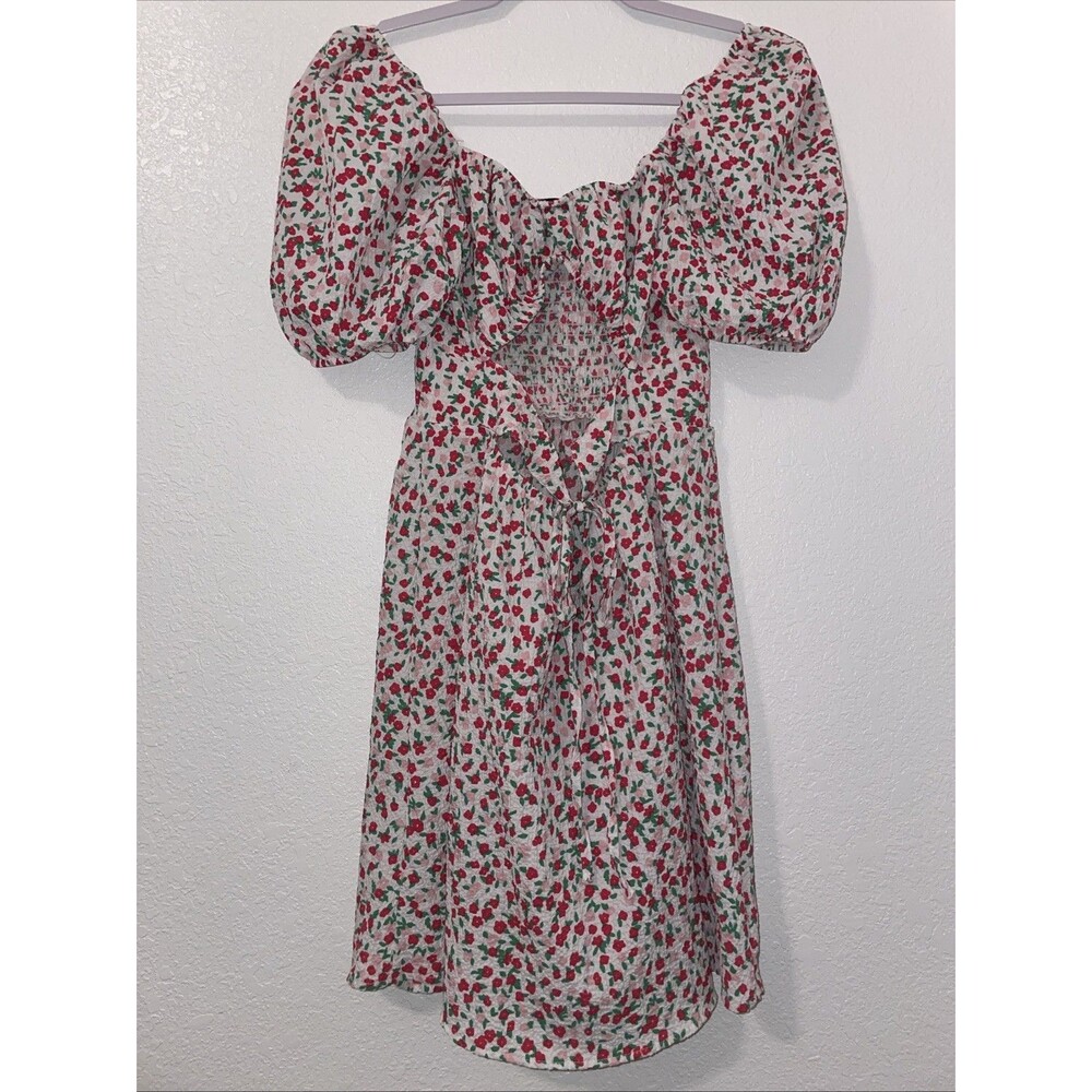 ASOS Women's Small Puff Sleeve Mini Floral Dress Cottagecore SEE